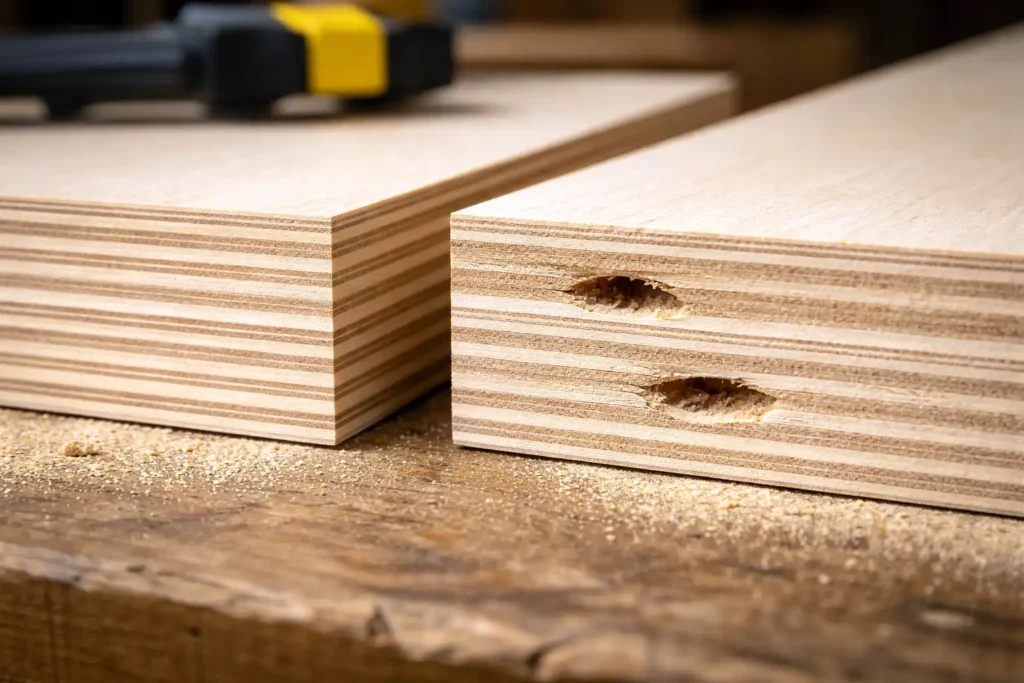 plywood edge showing plies and voids