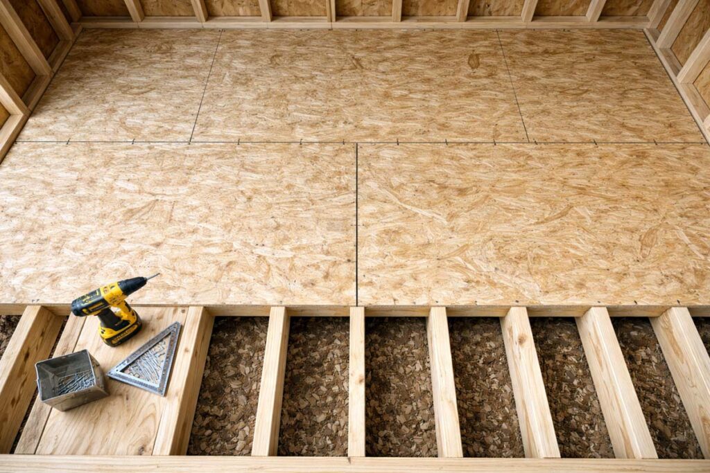 staggered plywood seams over shed joists
