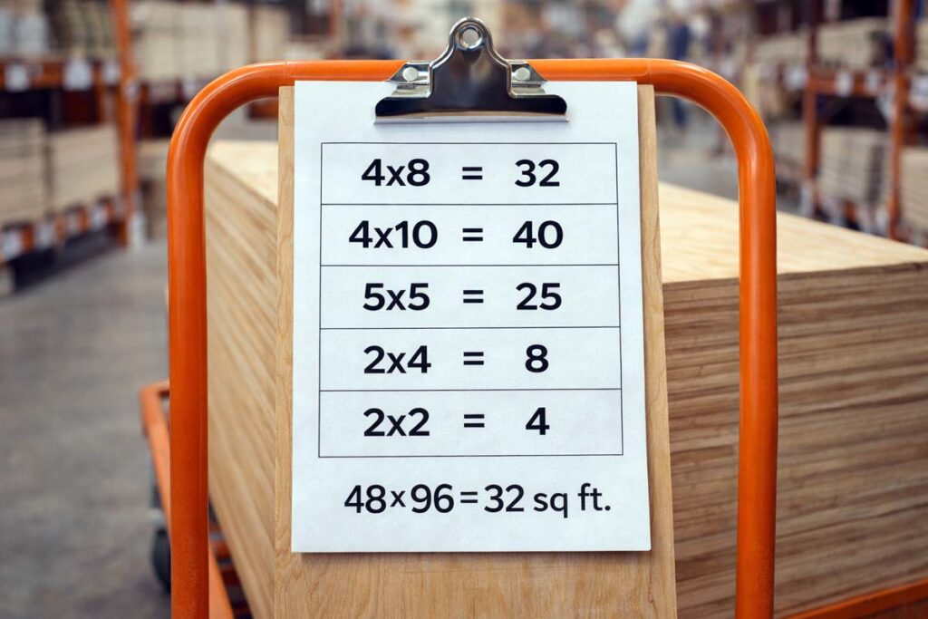 plywood sheet size to square feet cheat sheet