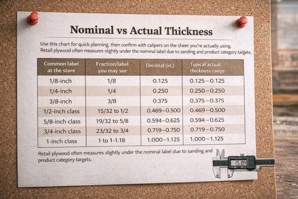 simple thickness chart for common plywood labels