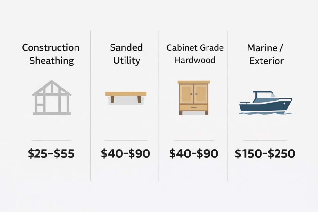 plywood type comparison chart for common projects
