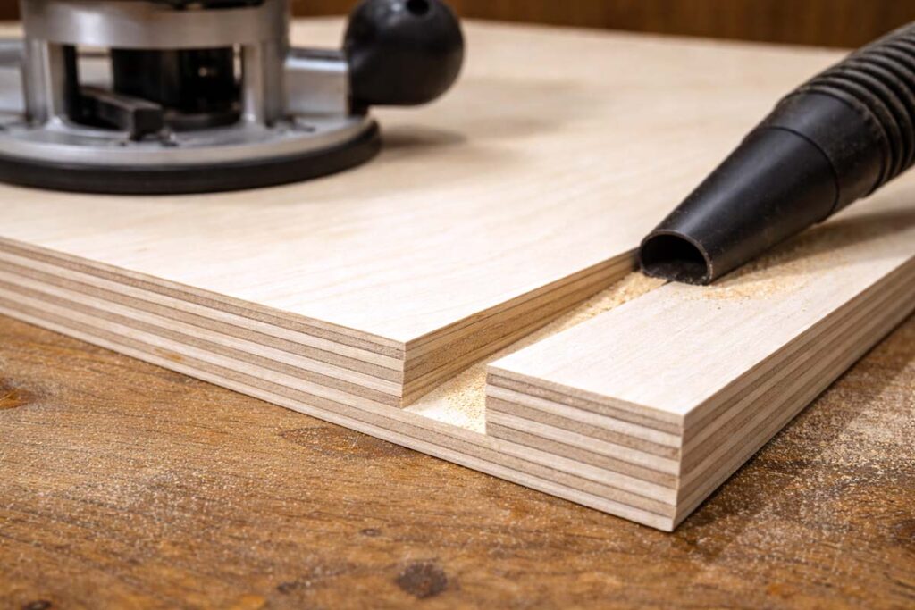routed dado showing clean plywood plies