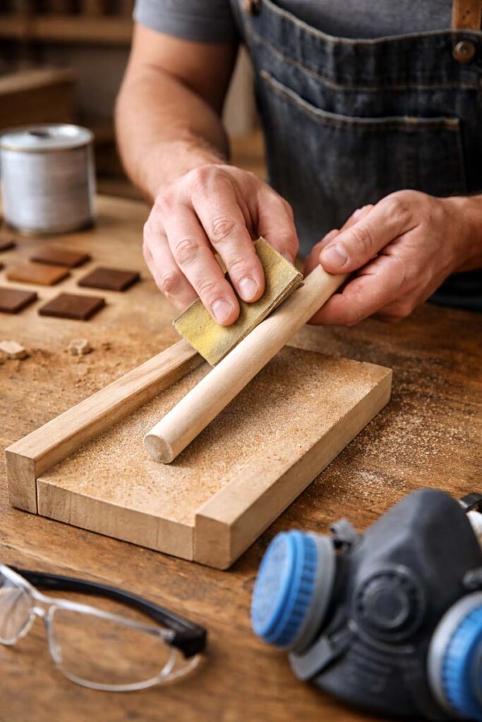 sanding a dowel before stain or clear coat