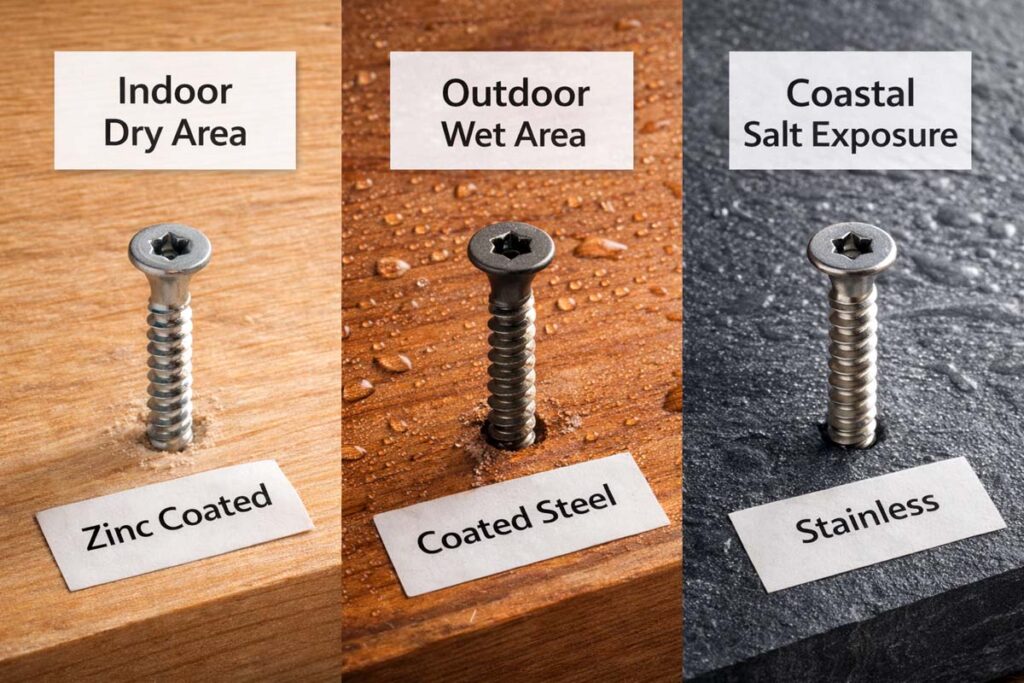 coated and stainless screws for indoor and outdoor