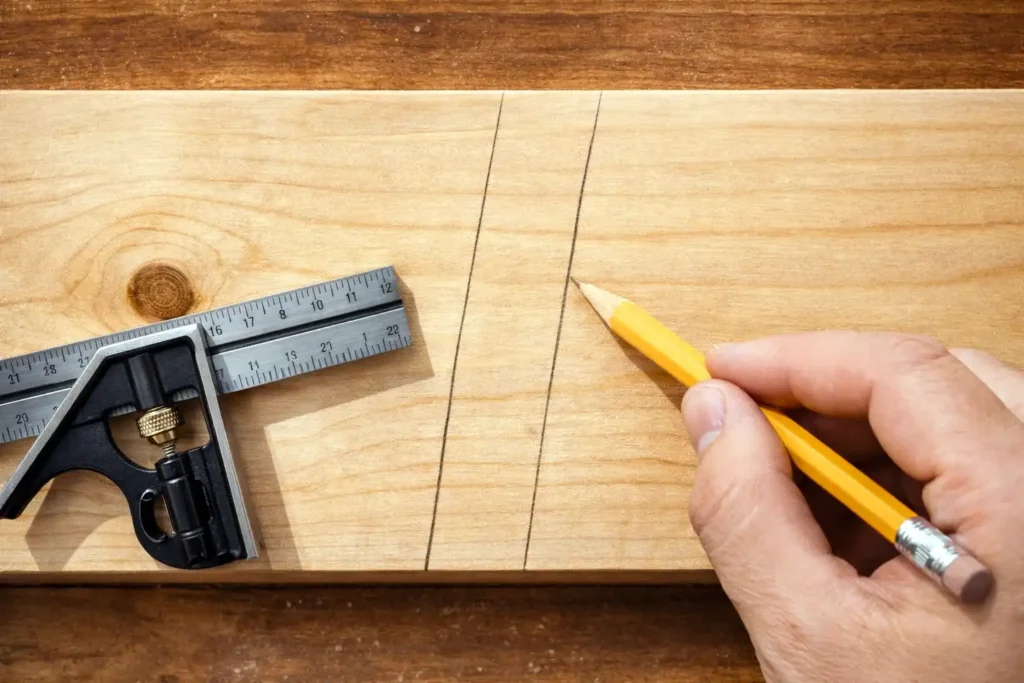 flipped square test showing two pencil lines on board