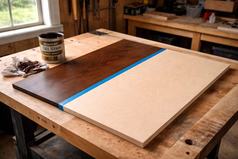 stain birch plywood panel with even dark finish