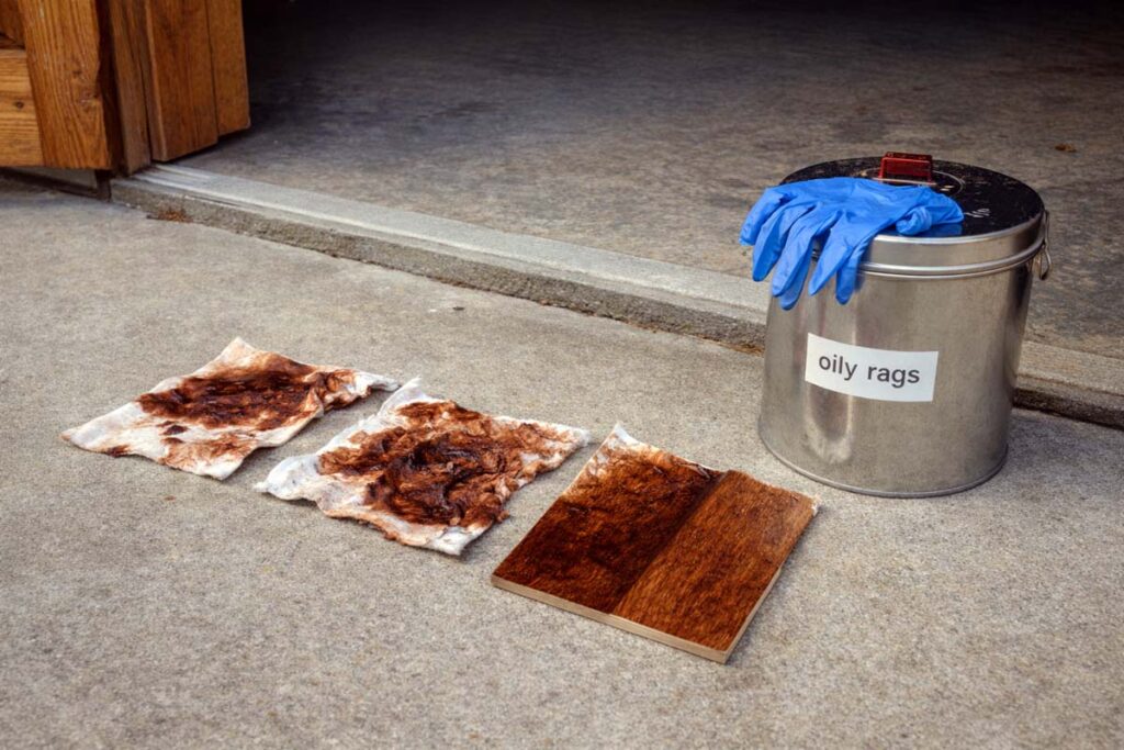 safe storage of stain rags in metal container