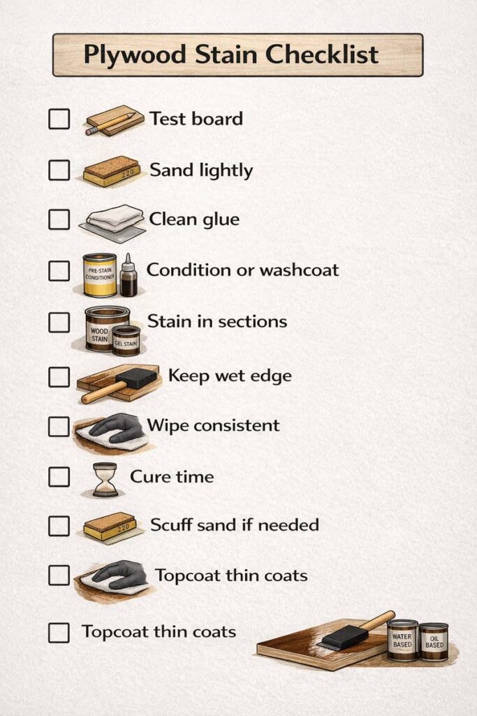 step checklist for staining plywood without lap marks