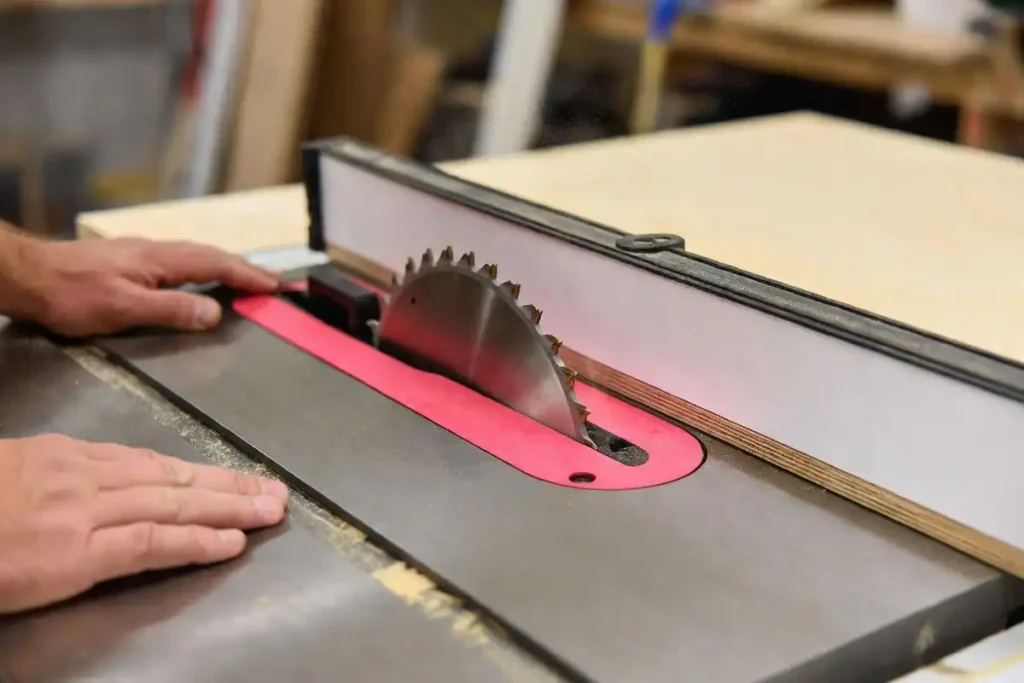 table saw cutting thin birch plywood safely