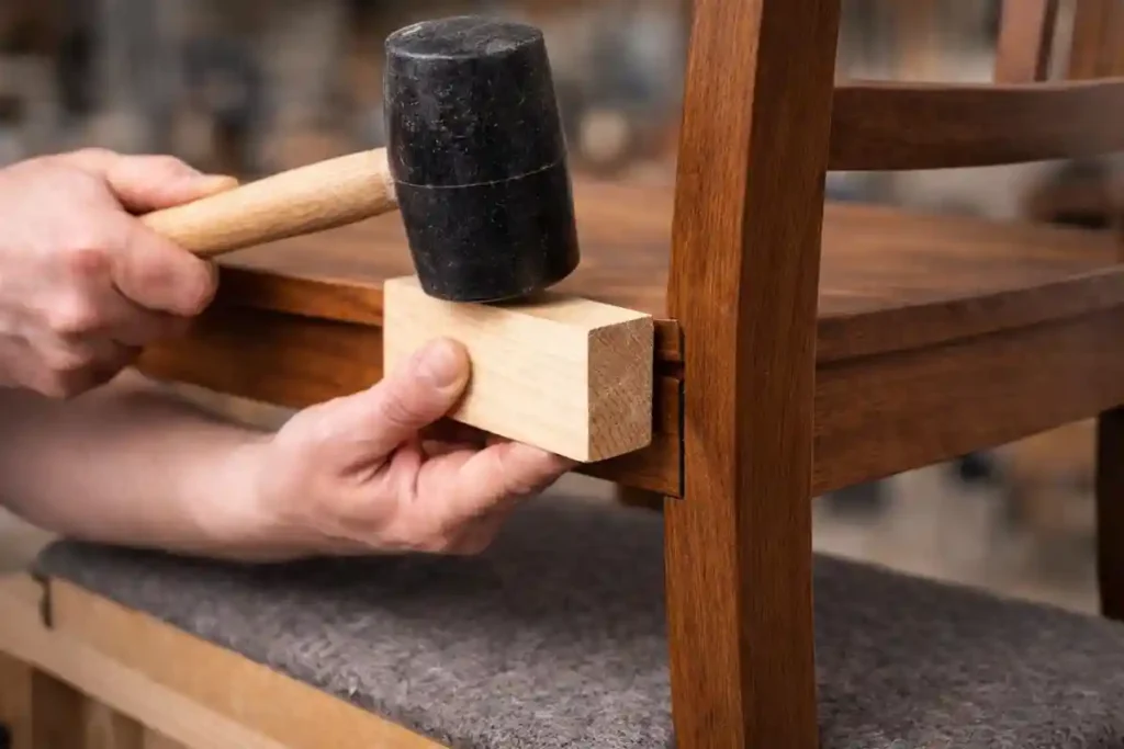 separating a chair rail joint with a rubber mallet