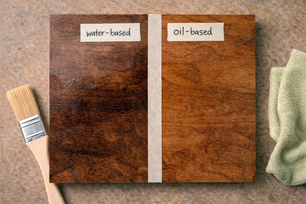 clear coat color shift on stained birch plywood sample