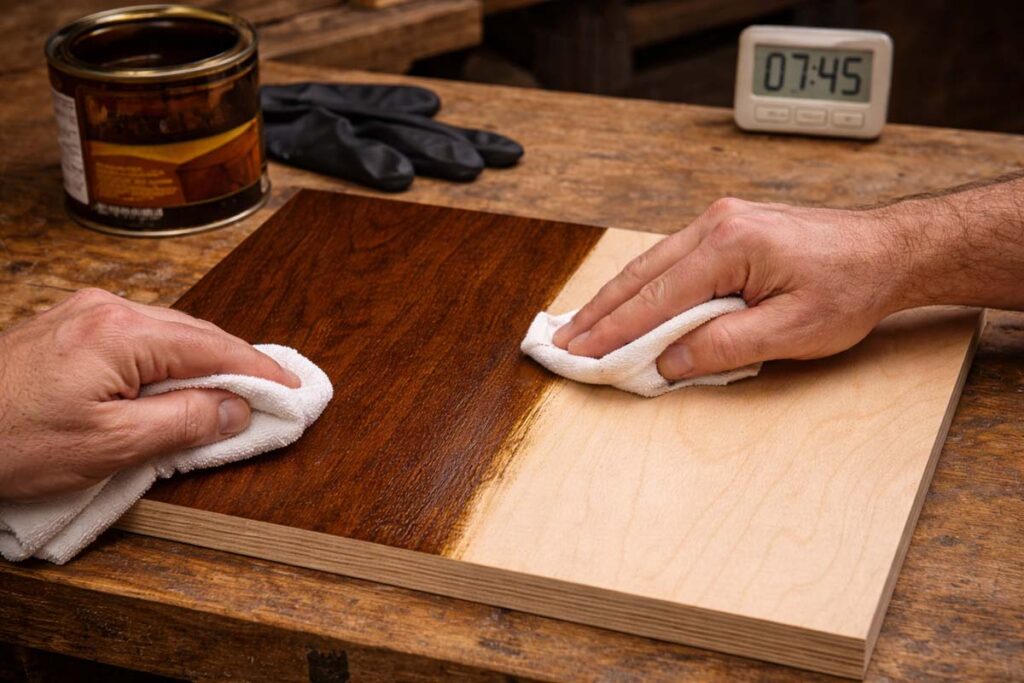 even wipe technique applying stain to plywood